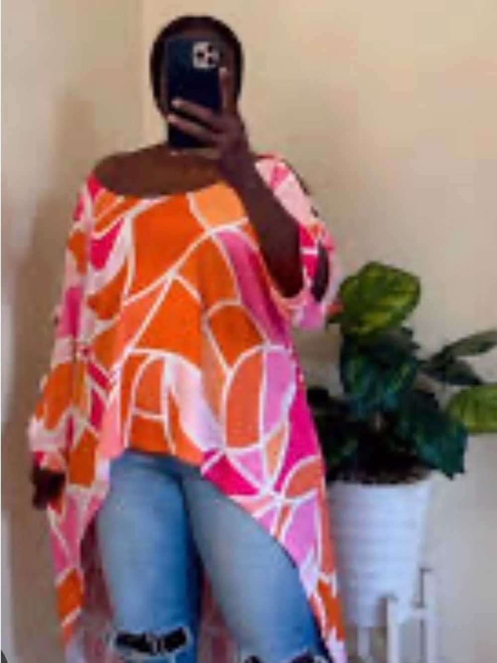 Ashley Stewart Pink & Orange Abstract Colorblock Tunic